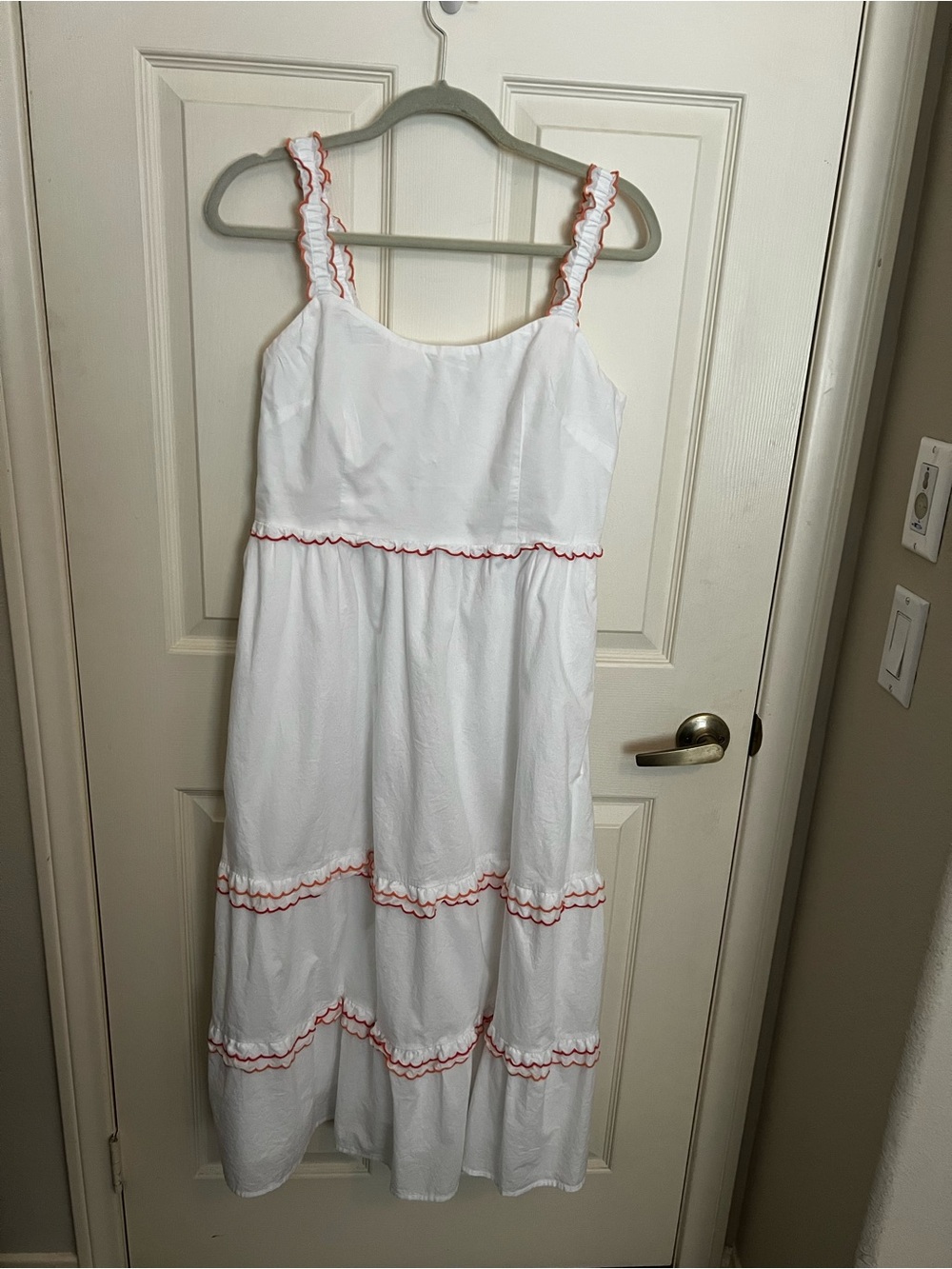 J. Crew White Maxi Sundress with Pink Trim